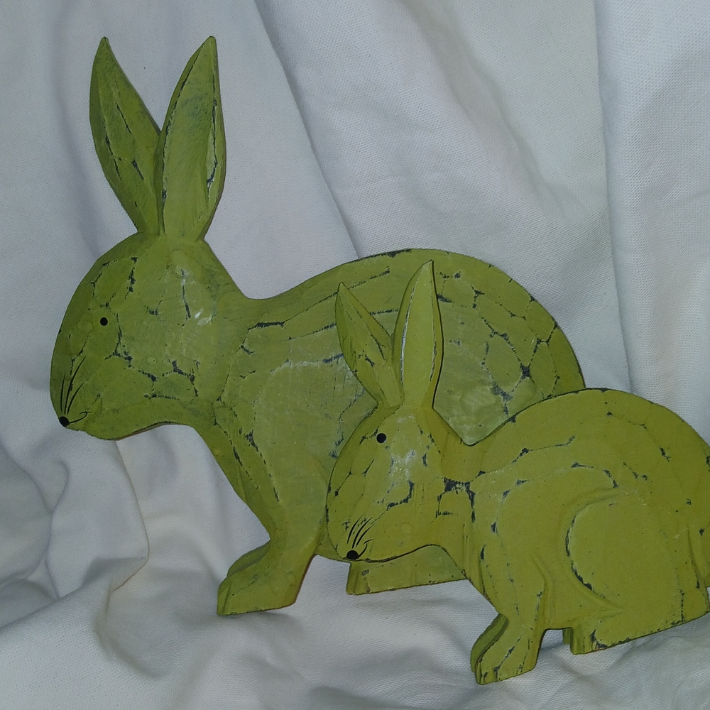 Green Wooden Rabbit Figurines
